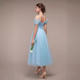 Fongt New Mesh Women's Dress Sexy One-Word Wedding Bridesmaid