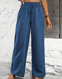 Fongt Hot Women's Solid Color Folded Waist Loose Broad-Legged Straight Trousers