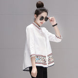 Fongt Autumn Dress New 2023 Shirt Women's Seven Minute Sleeve Versatile Standing Collar Embroidered A Figure Doll Shirt Jacket-Outfit