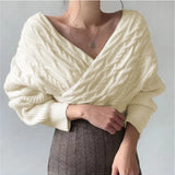 New 2021 Winter Spring Women Sweaters Knitted V-Neck Cross Wild Korean Sexy Elegant Pullovers Ladies Jumpers