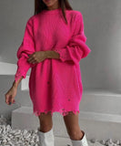 Fongt New Knitted Round Collar Loose Long-Sleeved Sweater In The Hole