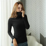 spring Women T-shirts harajuku Turtleneck solid Full Sleeve base Top t-shirt autumn casual slim Bottoming t shirt