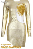 2023 Summer Women'S Luxury Beaded Design Long-Sleeved Celebrity Club Gold Black And White Mesh Sexy Mini Bandage