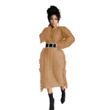 Fongt New Women's Long Tassel Edge Wool Dress-Outfit