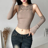 Fongt Summer Sexy Hot Girl Personality Street Niche Pure Color Slim Show Thin Crop Fashion Hooded Vest-Outfit