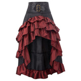 Fongt Women's New Wish Retro Solid Color Before The Short And After The Long Irregular Splicing Lotus Leaf Side High-Waisted Splicing Cake
