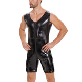 Fongt Men's Mirror Bright Leather Jumpsuit Sexy Zipper Open Gear No Odor Size Accurate-Outfit