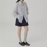 Fongt Department Sister Commuting Literature And Art Loose Thin Temperament Design Sense Of Small Lysier Cotton Striped Shirt