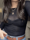 Mesh Long Sleeve Off Shoulder Top-Outfit