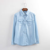 Tops 2023 New Long Shirt Denim Women Clothes And Blouses Sky Blue And Blue Color Jeans Shirts Top