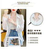 Fongt Thin Shirt Women's Spring And Autumn 2025 New Long-Sleeved Blouse Ice Silk Sunscreen Chiffon Shirt
