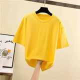 Tee Shirt Summer short sleeve loose Solid color Basic T Shirt Women Casual O-neck 90s Tops Korean black White