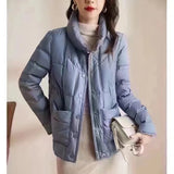 Light Down Jacket Female Winter New Standing Collar Loose White Duck Velvet Coat Women's Korean Version Warm Light Tide-Outfit