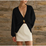 Fongt Women's Explosive Minimalist Fashion V-Neck Button Knitted Cardigan