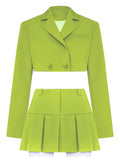 Cropped Blazer And Pleated Mini Skirt Set-Outfit