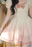 Sleeve Kawaii Lolita Mini Dress Women Pink Bow Princess Sweet Party Cute Dress A-Line Elegant Fairy Dress 2023 Spring