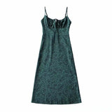 Bohemian Brown Floral Print Backless Sling Dress Summer Holiday Woman Adjust Spaghetti Strap Dresses Beach Holiday