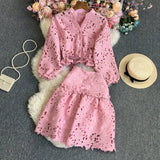 Pure Lace Long Sleeves + Half Skirt Suit-Outfit