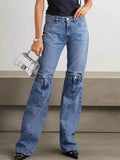 High Waist Denim Blue Off Knee Wide Leg Pants For Women 2024 Autumn Fashion Female New Y2k Elegant Jeans TH5658-Outfit