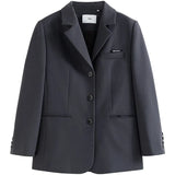 Notched Collar Full Regular Sleeve Blazers Loose Casual Midweight Single Breasted Office Lady Solid Straight