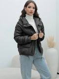Station Down Cotton-Padded Jacket 2023 New Women's Winter Thickened Cotton-Padded Jacket Popular Style Bright Color Vertical Collar Cotton-Padded Jacket-Outfit