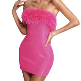 Fongt Party Dress Body Sexy Tective Tset Dress Artificial Hair Spliced Glided Collared Ass Skirt