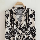Fongt Single-Dlong Short Dress 2025 Spring/Summer V-Neck Print Long-Sleeved Loose Miniskirt