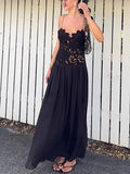 Fongt Women's Solid Color Splicing Lace Embroidery Dress Fashion Embroidery Women 8167