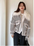 2023 Autumn Winter Faux Lamb Fur Sheepskin Coat Plaid Granular Sheep Shearing Jacket Female Casual Warm