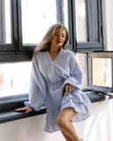 Fongt Summer New Solid Color Long-Sleeved Dress Temperament V Collar Thin A Dress