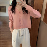 Fongt With Long-Sleeved Sweater Female 2024 New Korean Version Gentle Wind Short White Cardigan V-Neck Jacket-Outfit