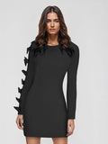 Long Sleeve Bow Cut Out Solid Mini Dress-Outfit