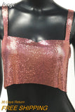 Metallic Sequin Party Crop Top y2k Fashion Solid Backless Straps Camisole Cropped Top for Women Rave