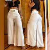 Fongt Solid Color Wide Leg High Waist Trousers Loose Show Thin Metal Bell-Bottom Trousers Can Be