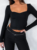 long-sleeved top with square neckline and