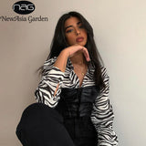Zebra Print Blouses Leather Patchwork Single Breasted Long Sleeve Shirt Lady Fashion Party Club Outfits Casual Crop