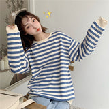 new cotton Oversize Hoodies Women O-Neck stripe Leisure Simple Korean Pullovers femme Kpop black thin Sweatshirts