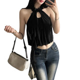 Fongt Summer New Women's Niche Design Sense Hanging Neck Dew Back Wave Decoration Small Vest-Outfit