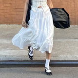 Style White Spliced Skirt 2024 Spring And Summer New Thin Loose Style Casual Half-Length Skirt-Outfit