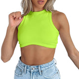 Fongt Women's New Women's Sexy Sleeveless Round Neck Rib Knit Vest Crop
