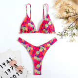 Fongt 2024 Swimsuit Bikini Three-Piece Ins Sexy Hot Girl Show Back Strap Print