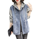 Fongt Hooded Coat Female Autumn New Plus Size Fashion Short Splicing Loose Small Versatile Autumn Jacket-Outfit