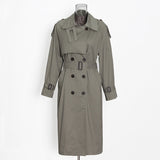 Temperament Commuting Contour Thin Coat 2025 New Collar Double Buckle Belt Design Long Wind
