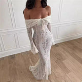 Lace Long Sleeve Off-shoulder Dress-Outfit