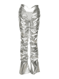 Stacked Low Waist Pu Leather Pants-Outfit