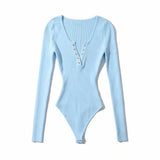 Fongt Casual Crew Neck Long Sleeve Bodysuit