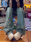Blue Wash Star Patched Boyfriend Jeans-Outfit