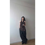 Fongt Temperament Collar Hanging Neck Vest Top Fashion Loose Feeling Loose Wide Legs Casual Pants Women Two Sets