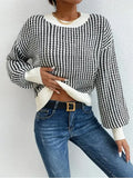 Fongt And Autumn Threaded Round-Neck Sweater Women's Jasmine Vertical Casual Knitting Top