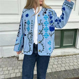 Fongt Women's Clothing 2025 New Pink Casual Wind Flowers Long-Sleeved Blouse Single-D Row V-Neck Jacket Woman